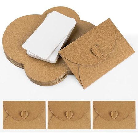 12 Mini Kuverter med Kort Vintage Kraft Papir Kuverter Blanke Kort Brev Kuverter med Hjertelukning til Gavekort DIY Takkekort