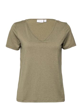 Viluxi V-Neck S/S Top - Fav T-shirts & Tops Short-sleeved Vihreä Vila