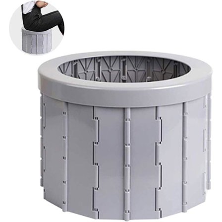 Camping-vessa, ulkoilmakäymälä, autovessa, taitettava jakkara, kevyt istuinautovessa, jossa 12 puhdistuspussia (harmaa)