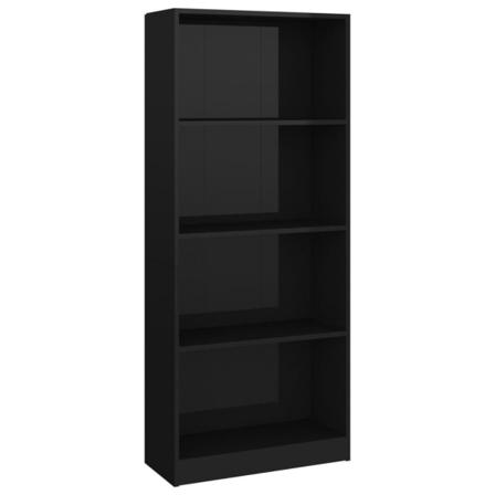 Vidaxl Bokhylla 4 Hyllor Svart Högglans 60x24x142 Cm Konstruerat Svart