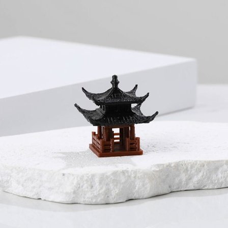 Mini Dobbelt-dæk Pavillon med Fire Hjørner Mini Pagode Statue