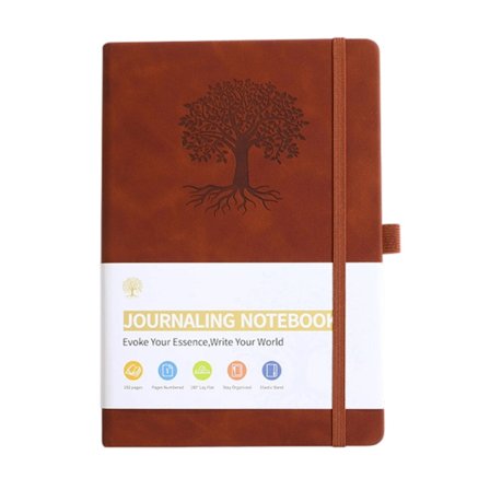 Indbundet læderjournal til skrivning, linjeret notesbog i A5-størrelse med linjer, elastisk lukning, brun kant, 100 gsm tykt papir