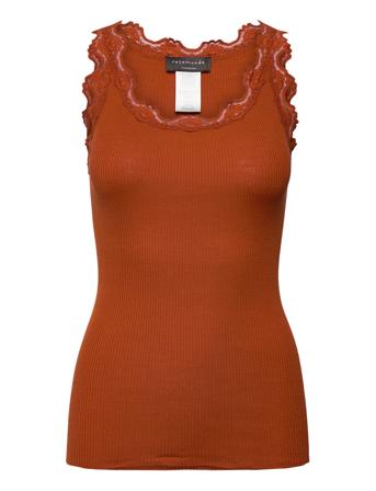 Silk Top W/ Lace T-shirts & Tops Sleeveless Oransje Rosemunde*Betinget Tilbud