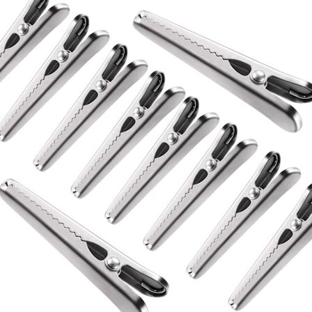 10 KPL Pussinsulkija, kaksi kokoa, metallia, ruostumatonta terästä