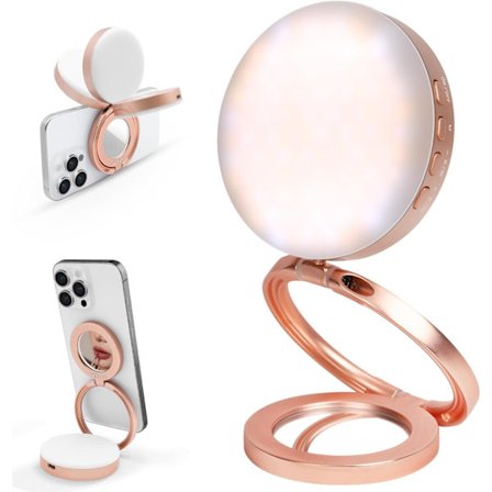 Magnetisk selfielys for iPhone, iPhone MagSafe-kompatibelt lys, sammenleggbar LED-ringbelysning, for selfies/sminke/fotografering/TikTok/samtaler/