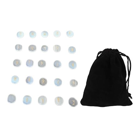 25 stk. Naturlige Runesteinssett Utsøkte Runer Utskårne Meditasjonssteinssett for Bønn Spådom Helbredende Opal