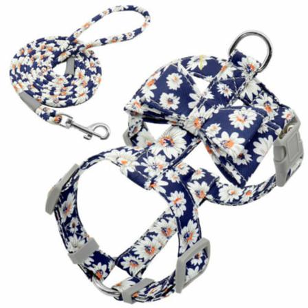 Husdjurshundar Sele Blommor Bowknot Mjuk Rem Lead Justerbar Båge