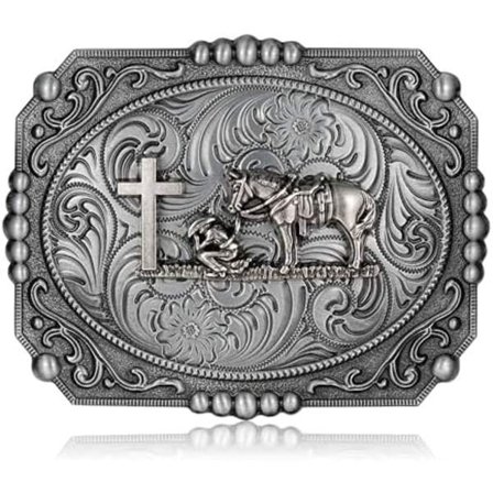 6,8x8,8cm Longhorn Bull Western Cowboy Texas Rodeo Beltespenne for Menn, Korsbønn Hestmann Religiøs Beltespenne