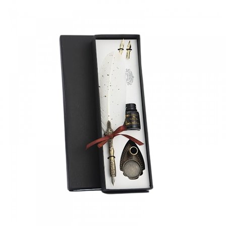 Fjærpennsett med blekk, fjærpenn, håndlaget antik fjær kalligrafi penn fjær dypp penn sett med holder, 2 reservepenner