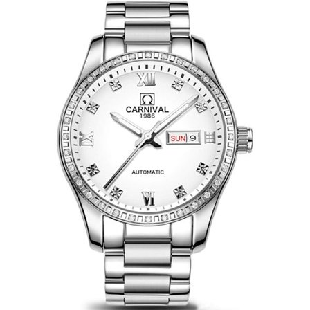 Luksus Rhinestones Automatisk Mekanisk Herreur Vandtæt Rustfrit Stål Ur Sort ELLER Hvid Urskive