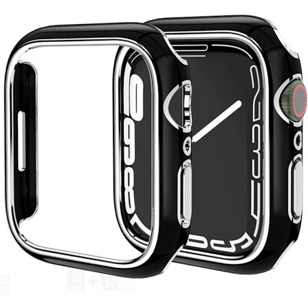 För Apple Watch Series 7 41mm, Pläterad Rigid PC Ram Case Slim All-Around Bumper Case för Apple Watch Series 7 (Svart Silver)
