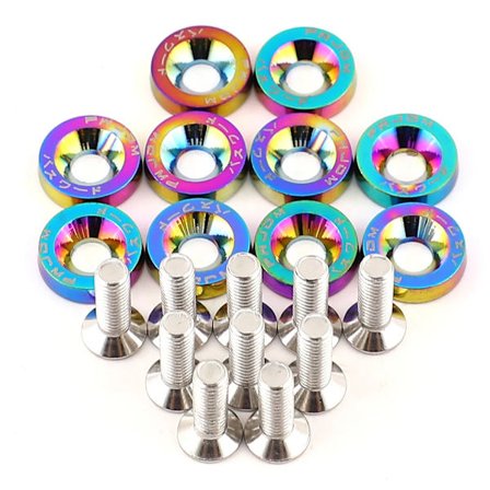 10 st Bilmodifierade Hexagonala Fästelement Skärmbricka Stötfångare Motor Konkava Bultar Aluminium JDM Skärmbrickor och M6 Bult för Honda~00744