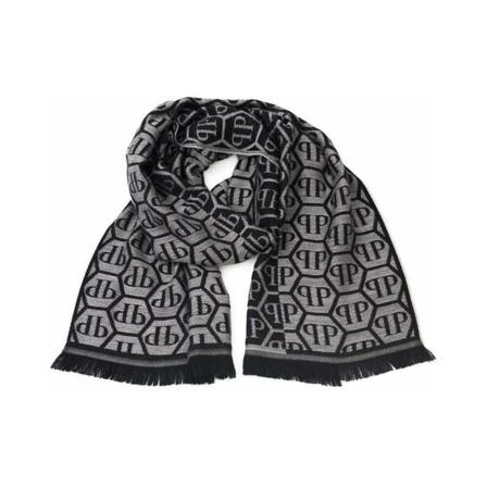 Philipp Plein, Gray Wool Scarf Czarny, unisex, Rozmiar: ONE Size