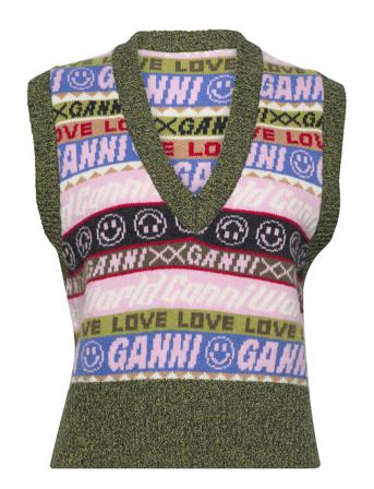 Graphic V-Neck Vest Vests Knitted Vests Multi/mönstrad Ganni
