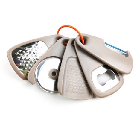 Køkkenredskabssæt 5 dele, pladsbesparende køkkenredskaber Køkkentilbehør, hvidløgs-/ingefærmølle, rivejern, grøntsags-/frugtskræller, værktøjssæt