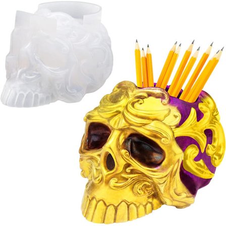 Harpiksform til kranie, kraniepenneholder harpiksforme, kranie silikone