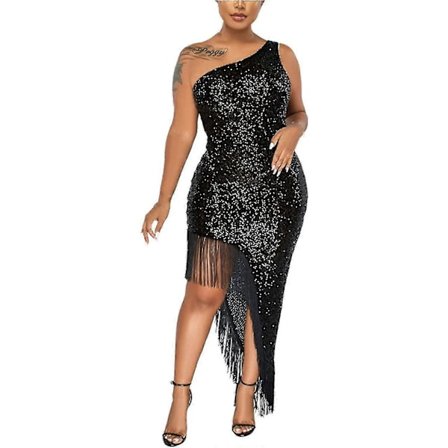 Cocktailkjoler for kvinner, sexy dyp V-hals, full av frynser, spaghettistropper, kjole med paljetter og fjær for ball