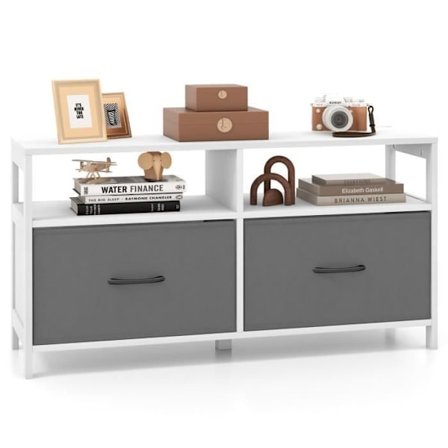 COSTWAY byrå med 2 tyglådor - 2 öppna hyllor - Förvaringsenhet för sovrum, vardagsrum, korridorer, entréer, 100 x 30 x 53 cm