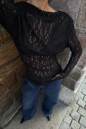 NA-KD Draperad topp med spets - Festtoppar - Svart - XL (EU 46)