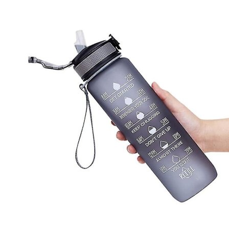 Läcksäker vattenflaska Läcksäker Bpa-fri dricksvattenflaska med tidsmarkör och sugrör