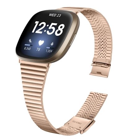 Fitbit Sense / Versa 3 enkelt klockarmband i rostfritt stål med dubbelt spänne - Rosa Guld