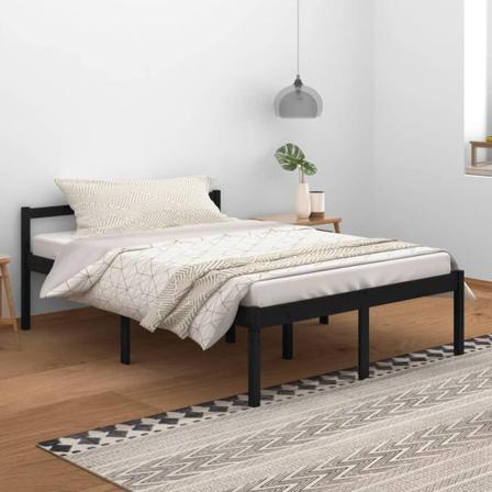 Vidaxl Sängram Svart Massiv Furu 140x200 Cm Svart