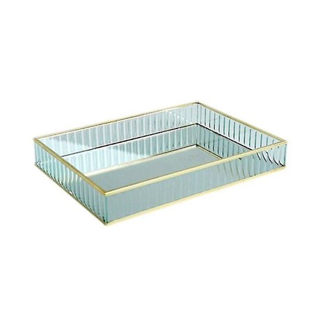 Glas Spegelbricka Metallkant Rödvinsplatta Förvaringsbricka