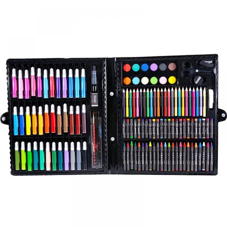 Kunstforsyningssæt til børn, ikke-giftige materialer, kreativt sæt til børn med akvarelmarkører, blyanter, farveblyanter, pasteller til tegning, 