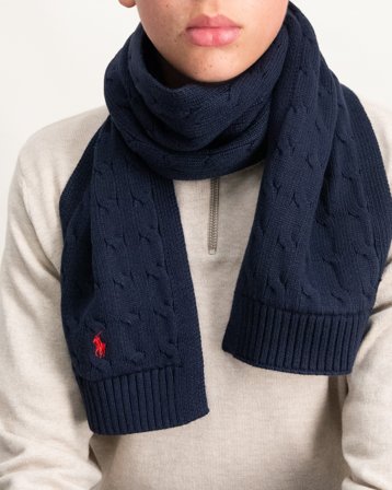 Polo Ralph Lauren Cable-Knit Cotton Scarf Blå Accessoarer Dreng - Kids Brand Store