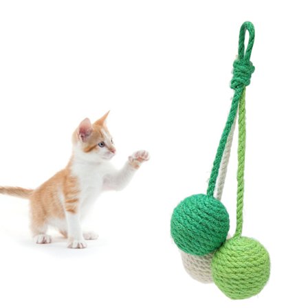 Kattgarnbollar Bekväma Klor Slipning Bita Resistenta Interaktiva Tuggande Katt Rasselboll för Katter Kattungar Grön, Cyan, Vit