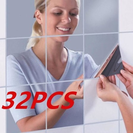 (Hopea) Koristepeili - Ei määritelty - 32 kpl - Hopea - 15 x 15 cm - 3D-seinätarra