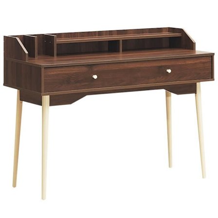 COSTWAY Modernt skrivbord med lådhylla, 120 x 50 x 93 CM, Skrivbord med tippskydd, Kaffe