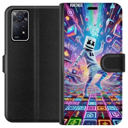 Xiaomi Redmi Note 11 Pro 5G Plånboksfodral Marshmello dansar i ett neonfyllt digitalt landskap där färger, symboler och teknik flyger runt och skap