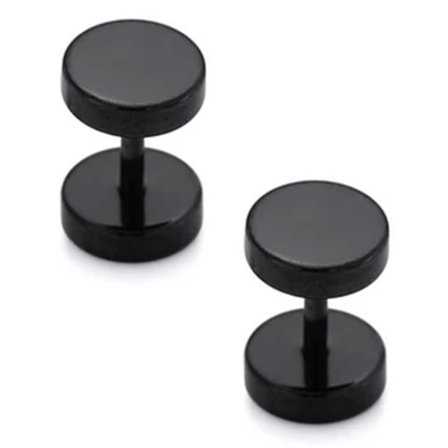 2-pack Svart Fake Plug Fejk Töjning Örhänge Piercingsmycke - 7mm