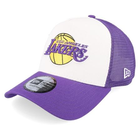New Era - Los Angeles Lakers Team Color White/Purple A-Frame Trucker Trucker White Cap - MLB @ Hatstore