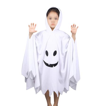 Pojke Halloween Ghost Print Hooded Poncho Oregelbunden Hem Kappa Cape