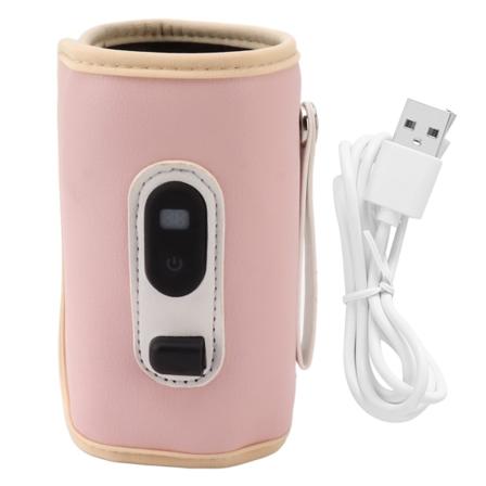 Babyflaske Varmer USB Digital Display 5 Hastigheter Bærbar Babyflaske Varmeholder for Melk Morsmelk Vann Rosa