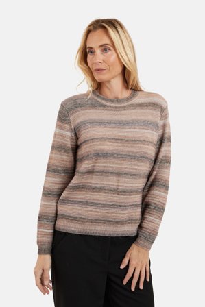 SIGNATURE - Langærmet Strik - Sand Mix - Stribet