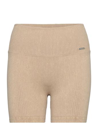 Black Ribbed Midi Biker Shorts Running/training Tights Beige AIM'N