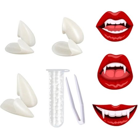 Vampyrtænder 3 par, vampyrtænder, kunstige tænder, udklædning, vampyrtænder, Halloween kostumefest tilbehør (13 mm, 15 mm, 17 mm)