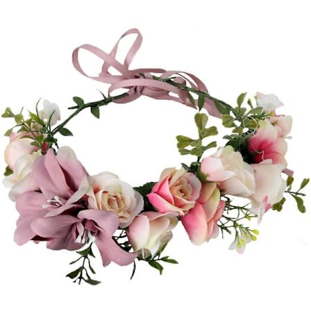 Kukkaseppele Pääpanta Kukkaseppele Kruunu Hiussseppele Hiustenkoriste Kukka Halo Kukka Pääkoriste Boho Nauhalla Juhlat Häät Festivaali Pinkki