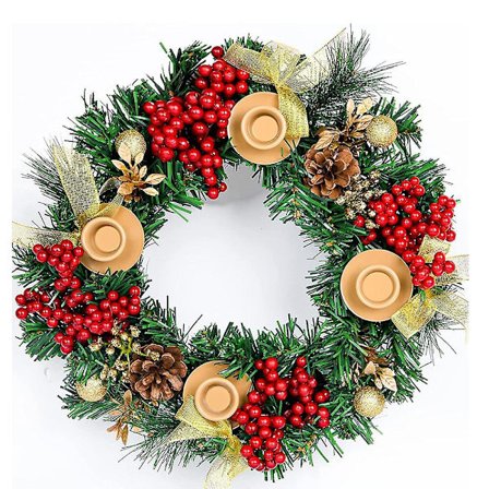 Julekrans 12 tommer med lysestaker - Kunstig julekrans med bånd