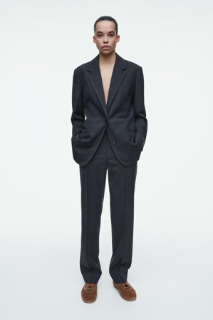 COS Damen Hose Mit Geradem Bein Und Windowpane-Karo - Blau