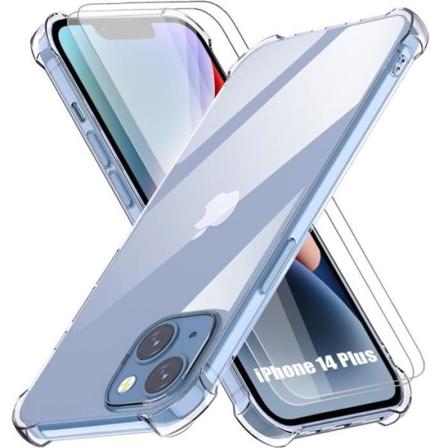 Silikonetui til iPhone 14 Plus (6,7") Ultra Slim Transparent TPU-beskyttelse + 2 hærdet glas Transparent