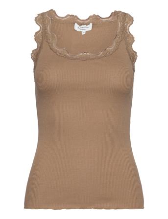 Silk Top W/ Lace T-shirts & Tops Sleeveless Brun Rosemunde*Betinget Tilbud