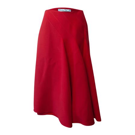 Dior Vintage, Pre-owned Slanted Dart Midi Skirt Wool Rood, Dames, Maat:M
