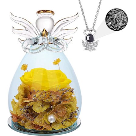 Lasienkeli patsas lahja kauniilla violetilla kukilla äitienpäiväksi syntymäpäivä M tummansininen keltainen