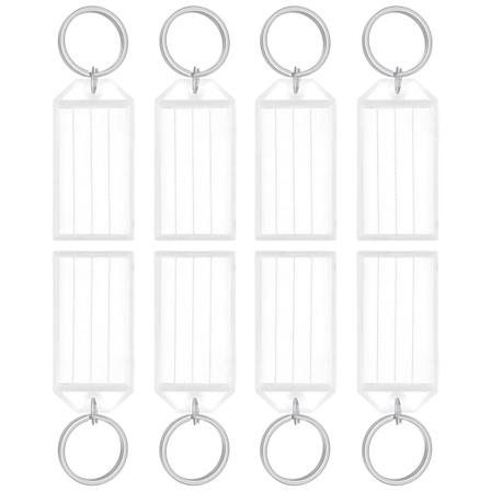24 stk. nøgletags 5 cm plastik nøglering tags med linjerede blanke papiretiketter gennemsigtige covers og splitringe robuste vareidentifikatorer, hvid