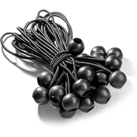 20 Professionella gummielastiska spännare med kula (svart 150 mm)