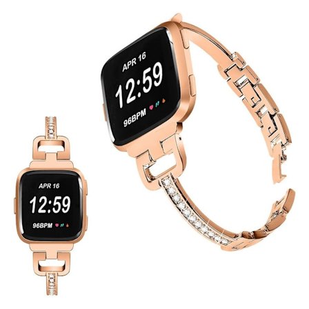 Fitbit Versa Lite klockarmband med strassdekor - Mocca Guld